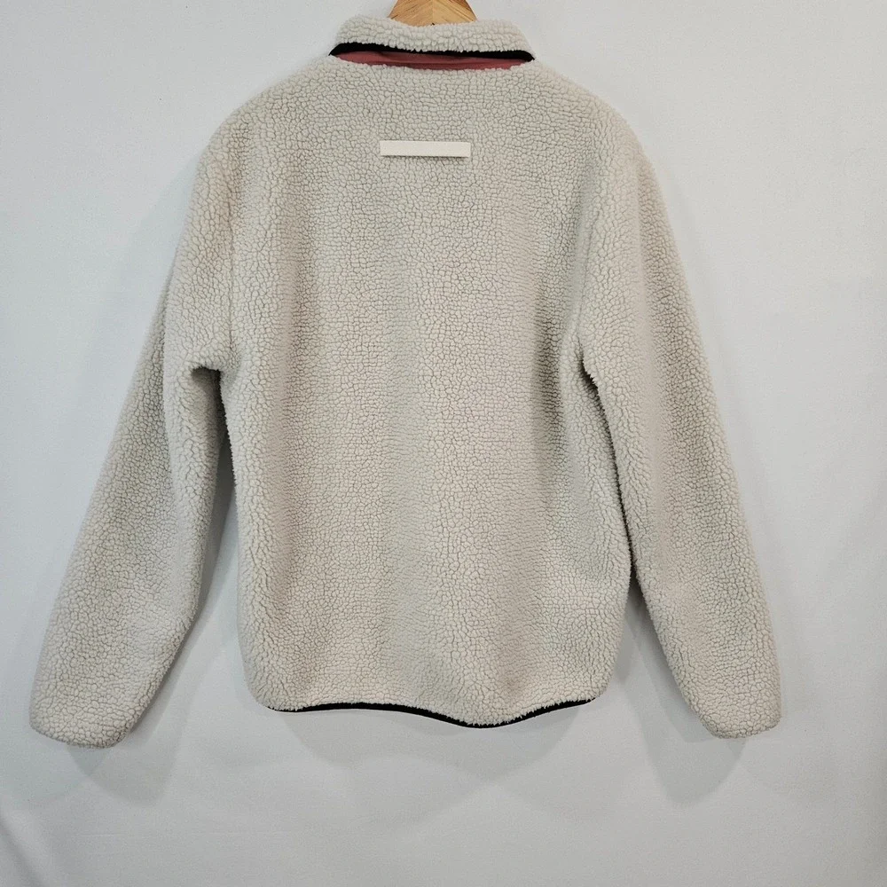 WESC Moritz Teddy Fleece Unisex Jacket Mens XL Ivory Colorblock Zip Up Warm‎